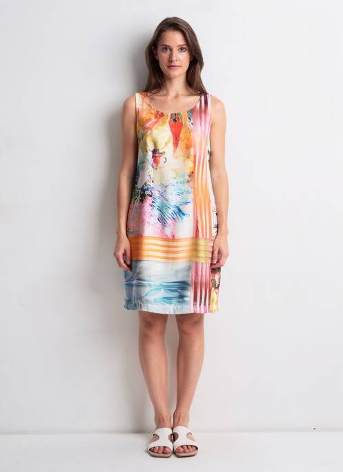 Rochie midi imprimeu fantezie fără mâneci galben QUATTRO femme