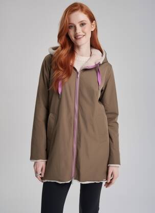 Parka închidere cu fermoar pe față cu glugă verde RINO & PELLE femeie