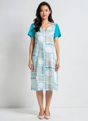 Rochie midi țesătură crep mâneci scurte albastru QUATTRO femeie