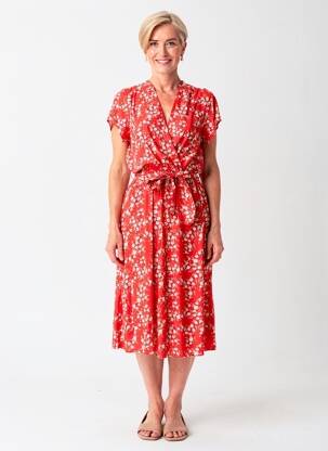 Rochie midi imprimeu floral mâneci scurte roșu QUATTRO femeie
