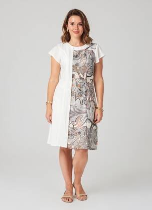 Rochie midi imprimeu fantezie mâneci scurte maro QUATTRO femeie