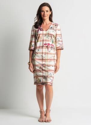 Rochie midi imprimeu floral mâneci 3/4 bej QUATTRO femeie