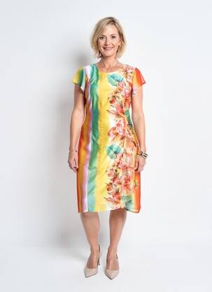Rochie midi imprimeu floral mâneci scurte portocalie QUATTRO femeie