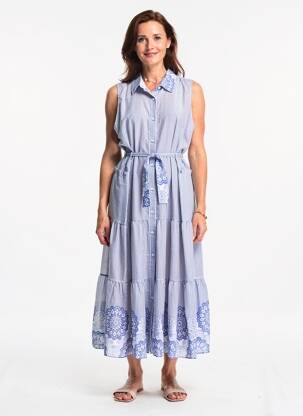 Rochie lungă croială evazată fără mâneci albastru QUATTRO femeie
