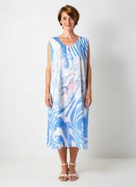 Rochie midi croială fluidă fără mâneci albastru QUATTRO femme
