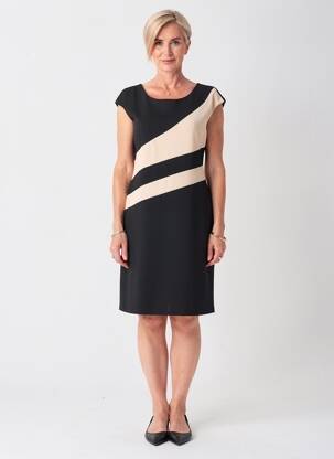 Rochie midi țesătură crep mâneci scurte negru QUATTRO femeie