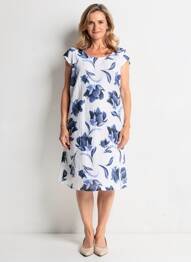 Rochie midi imprimeu floral mâneci scurte albastru QUATTRO femme