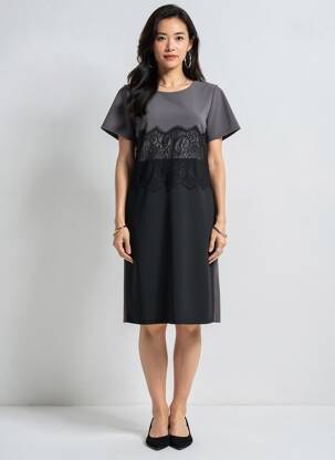 Rochie midi țesătură crep mâneci scurte gri QUATTRO femeie