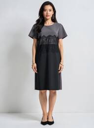 Rochie midi țesătură crep mâneci scurte gri QUATTRO femme