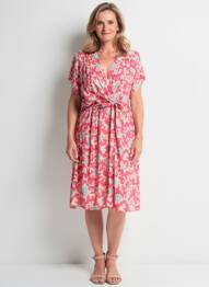 Rochie midi imprimeu floral mâneci scurte roșu QUATTRO femme
