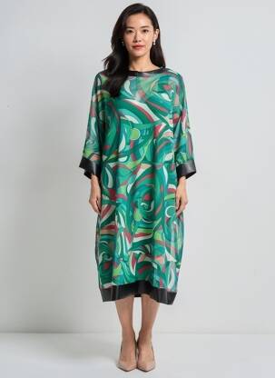 Rochie midi croială fluidă mâneci 3/4 verde QUATTRO femeie