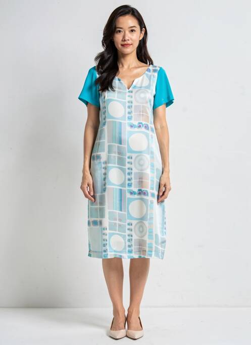 Rochie midi țesătură crep mâneci scurte albastru QUATTRO femme