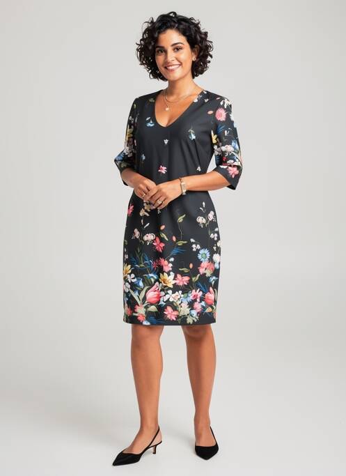 Rochie midi imprimeu floral mâneci 3/4 negru QUATTRO femme