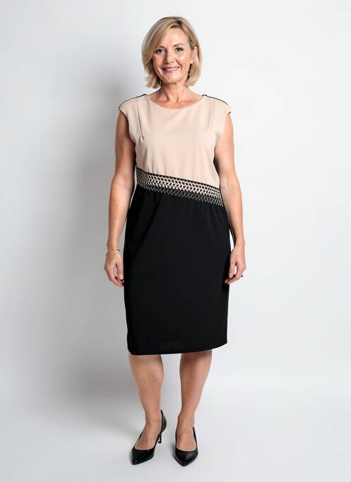 Rochie midi țesătură crep mâneci scurte bej QUATTRO femme