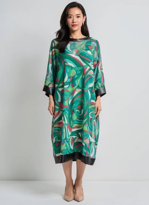 Rochie midi croială fluidă mâneci 3/4 verde QUATTRO femme