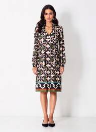 Rochie midi imprimeu floral mâneci lungi negru K-DESIGN femme