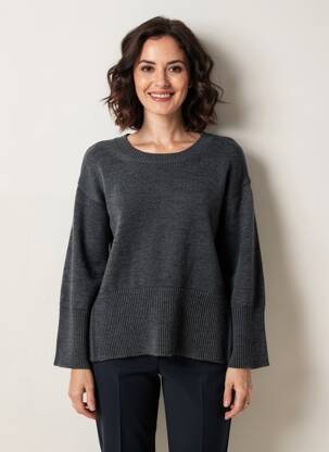 Pulover țesătură melanj mâneci lungi gri EVA KAYAN femme
