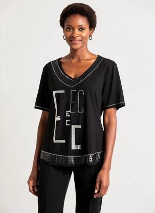 Tricou serigrafie cu strasuri mâneci scurte negru ELISA CAVALETTI femeie