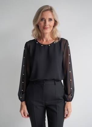 Bluză guler rotund mâneci lungi negru QUATTRO femeie