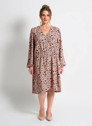 Rochie midi imprimeu floral mâneci lungi roz C'EST BEAU LA VIE femeie
