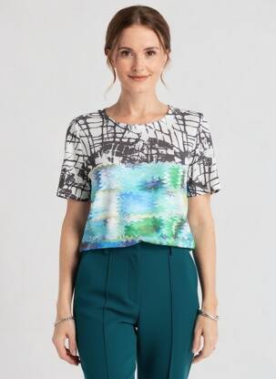 Tricou imprimeu fantezie mâneci scurte negru QUATTRO femeie