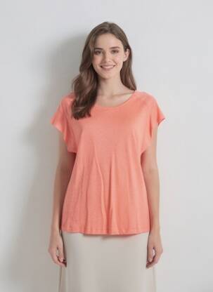 Tricou guler rotund mâneci scurte portocalie QUATTRO femeie