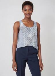 Top țesătură jersey fără mâneci albastru QUATTRO femme