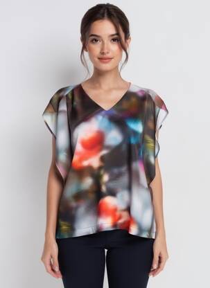 Bluză imprimeu floral mâneci scurte negru QUATTRO femeie