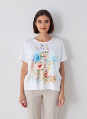 Tricou croială dreaptă mâneci scurte alb QUATTRO femeie