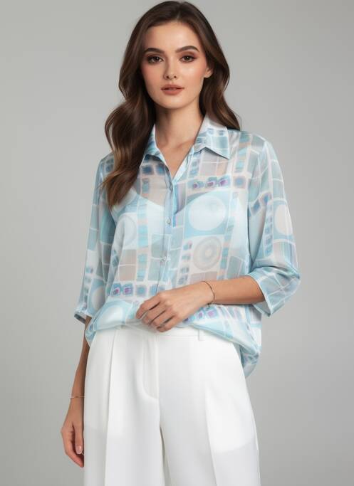 Cămașă țesătură crep mâneci 3/4 albastru QUATTRO femme