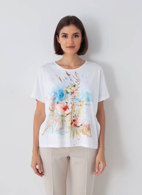 Tricou croială dreaptă mâneci scurte alb QUATTRO femme