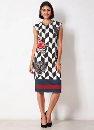 Rochie midi închidere cu fermoar la spate mâneci scurte negru QUATTRO femeie