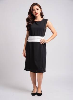 Rochie midi țesătură crep mâneci scurte negru QUATTRO femeie