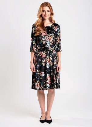 Rochie midi imprimeu floral mâneci 3/4 negru QUATTRO femeie