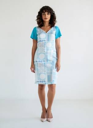 Rochie midi țesătură crep mâneci scurte albastru QUATTRO femeie
