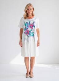 Rochie midi imprimeu floral mâneci scurte bej QUATTRO femme