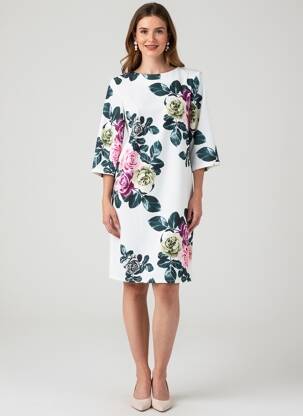 Rochie midi imprimeu floral mâneci 3/4 alb QUATTRO femeie