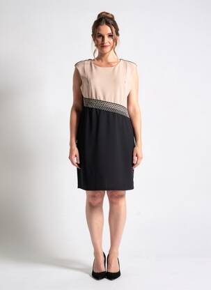 Rochie midi țesătură crep mâneci scurte negru QUATTRO femeie