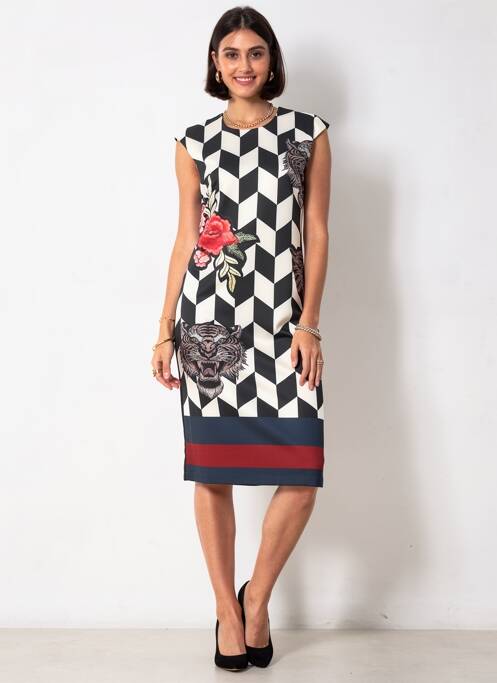Rochie midi închidere cu fermoar la spate mâneci scurte negru QUATTRO femme