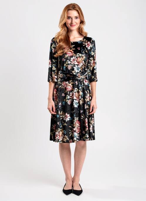 Rochie midi imprimeu floral mâneci 3/4 negru QUATTRO femme