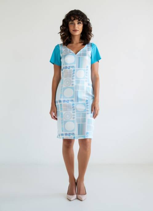 Rochie midi țesătură crep mâneci scurte albastru QUATTRO femme