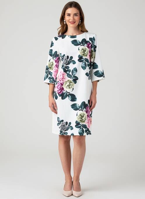 Rochie midi imprimeu floral mâneci 3/4 alb QUATTRO femme