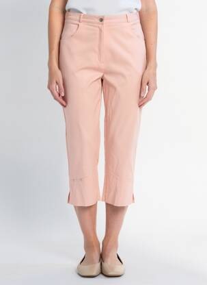 Pantalon trei sferturi țesătură poplin mărime normală roz QUATTRO femeie