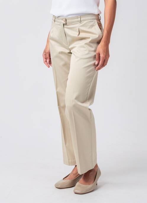 Pantalon drept țesătură poplin talie înaltă bej QUATTRO femme