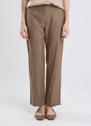 Pantalon drept închidere cu fermoar sub clapetă cu nasturi maro QUATTRO femeie