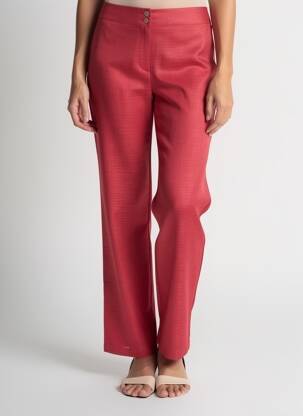 Pantalon drept închidere cu fermoar sub clapetă cu nasturi roșu QUATTRO femeie