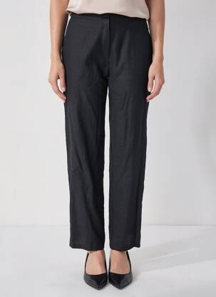 Pantalon drept închidere cu fermoar sub clapetă cu nasturi negru QUATTRO femeie