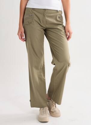 Pantalon drept închidere cu fermoar sub clapetă cu nasturi verde QUATTRO femeie