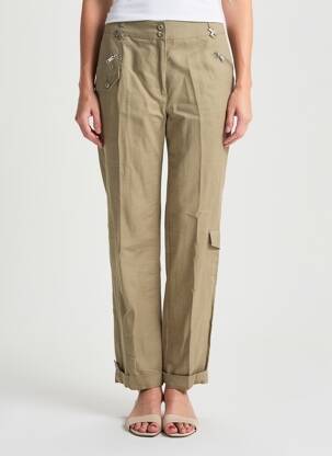 Pantalon drept închidere cu fermoar sub clapetă cu nasturi verde QUATTRO femeie