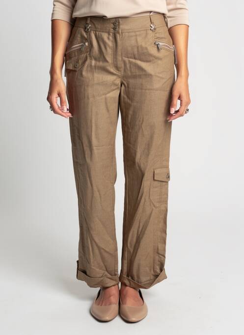 Pantalon drept închidere cu fermoar sub clapetă cu nasturi maro QUATTRO femme